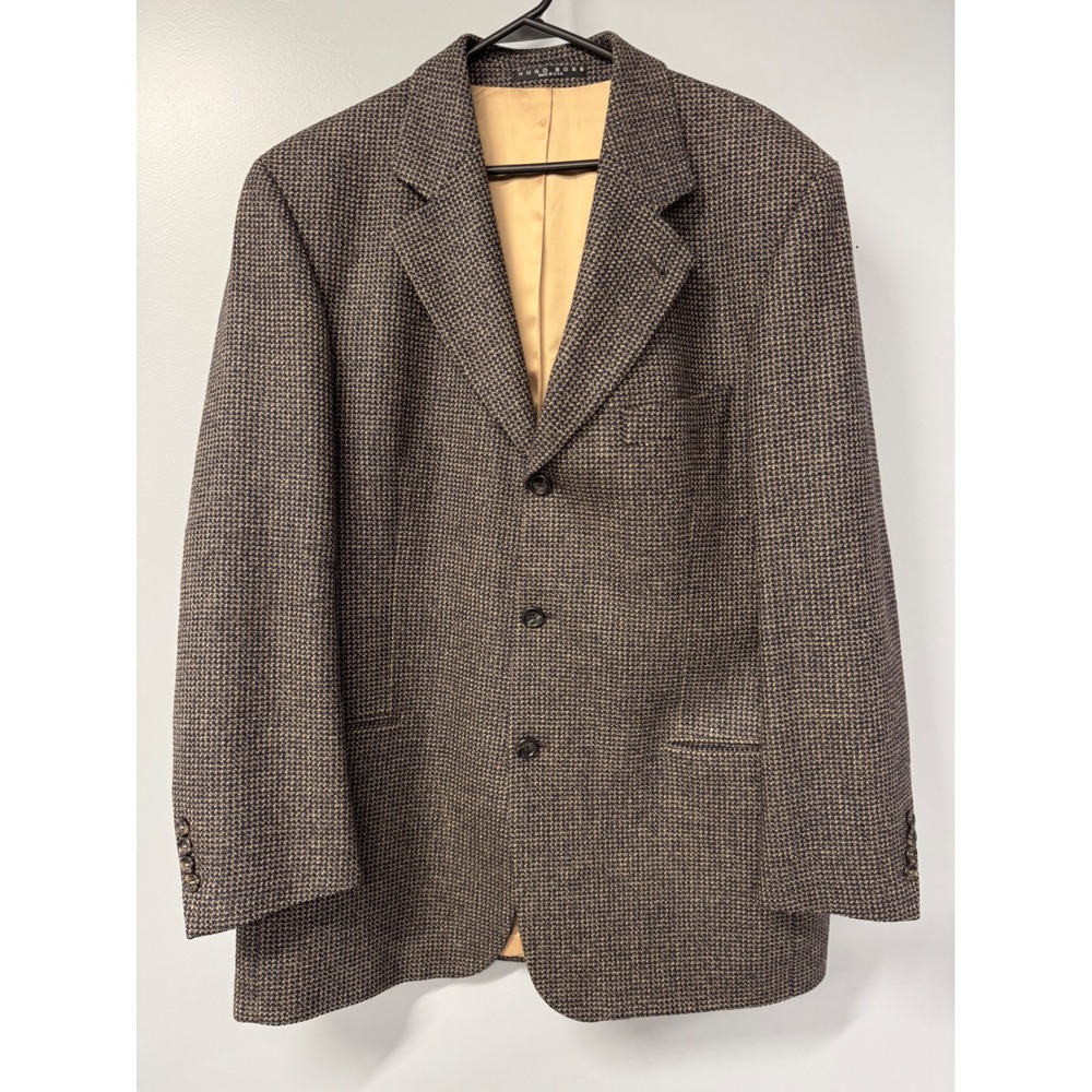 Hugo Boss Mens Blazer Brown Navy Houndstooth 3 Button Sport Coat Made in USA